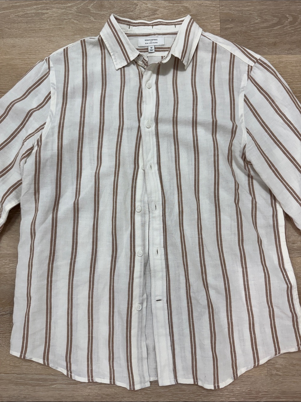 Banana Republic Slim Fit Stripe Button-Up Shirt - White & Brown